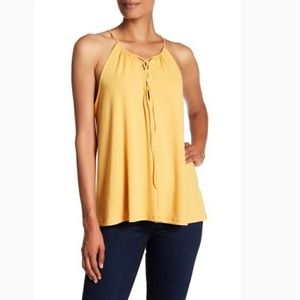 NEW! Ro & De Yellow Tank Top Lace Up Front Small